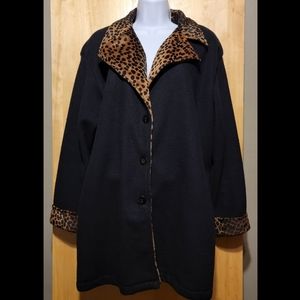 Black Lightweight Fleece coat with Leopard accent